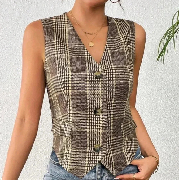 Jackets & Blazers - European AndAmerican Style Vintage Checkered Summer Fashionable Vest